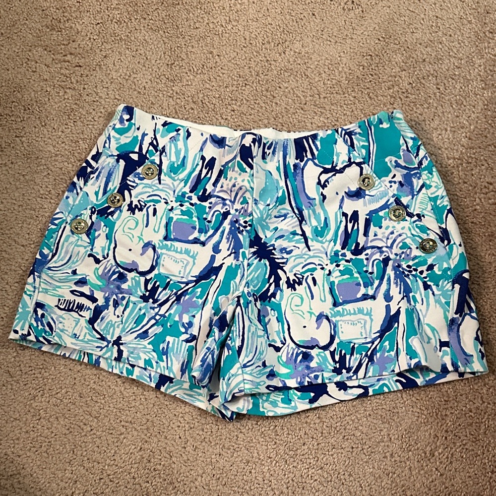 Lilly Pulitzer Vibrant Blue and Teal High Waist Shorts size 2